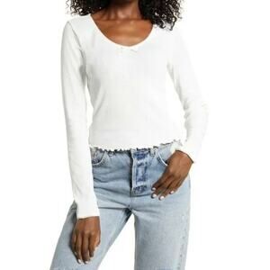 BP. NWT Lettuce Edge Long Sleeve T-shirt In Ivory Size Large casual travel layer
